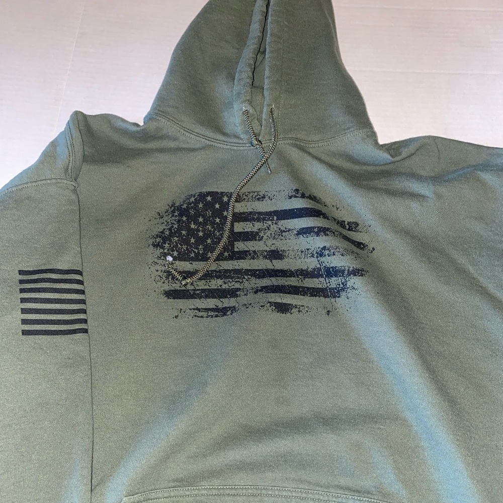 Grunt Style American Flag Pullover Hoodie Army Green XXL EUC